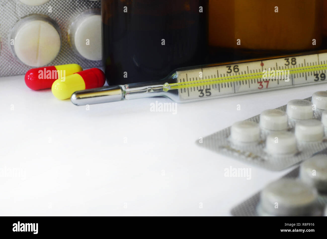 Background image of pills, capsules, tablets of different colors