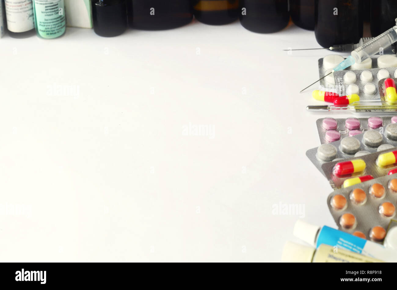 Background image of pills, capsules, tablets of different colors