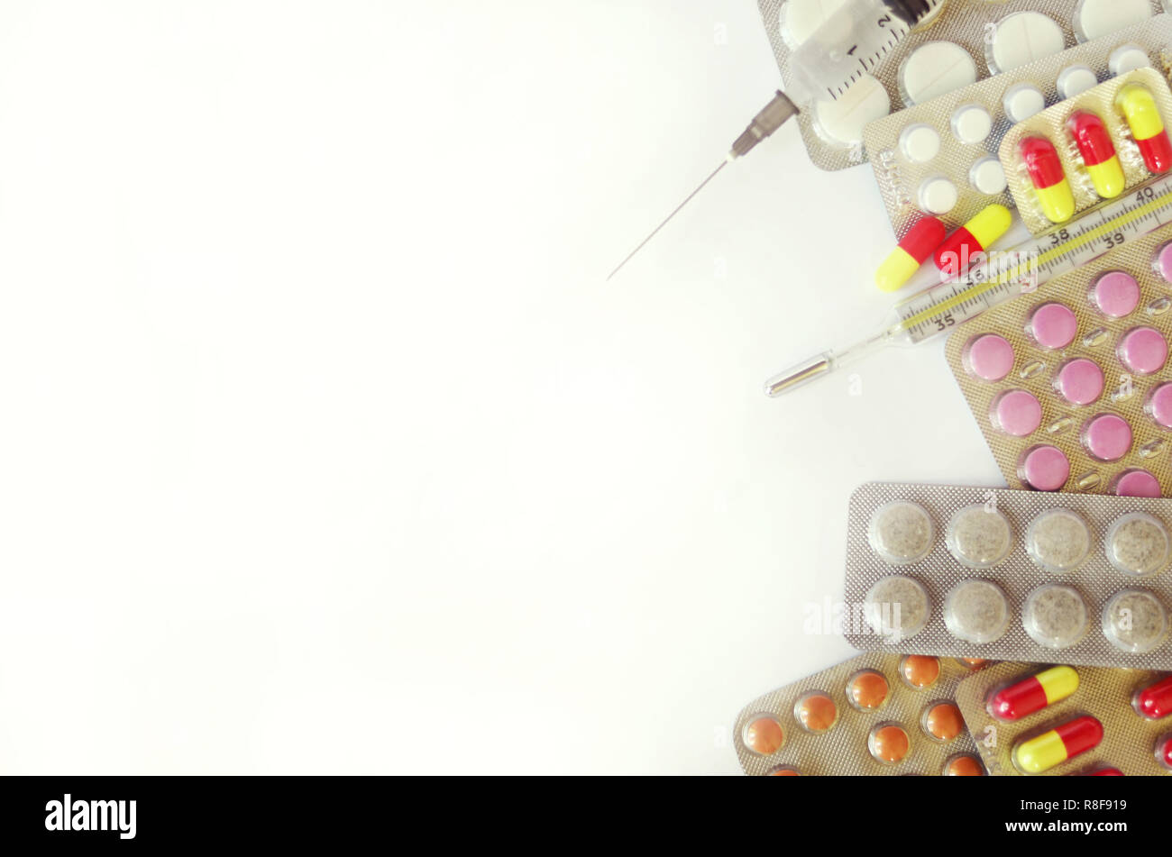 Background image of pills, capsules, tablets of different colors
