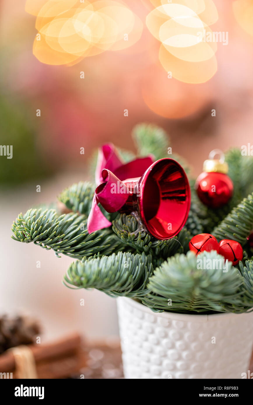 Christmas Arrangement With Norwegian Pine Nobilis And Decorated