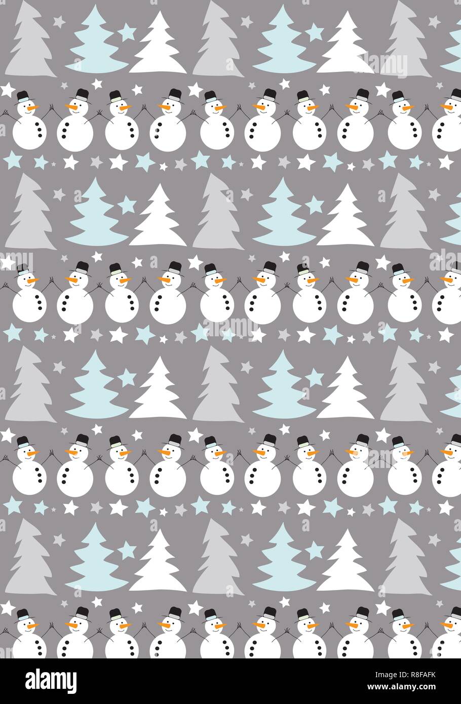 Christmas vector pattern snowman and Christmas tree background Stock Vector