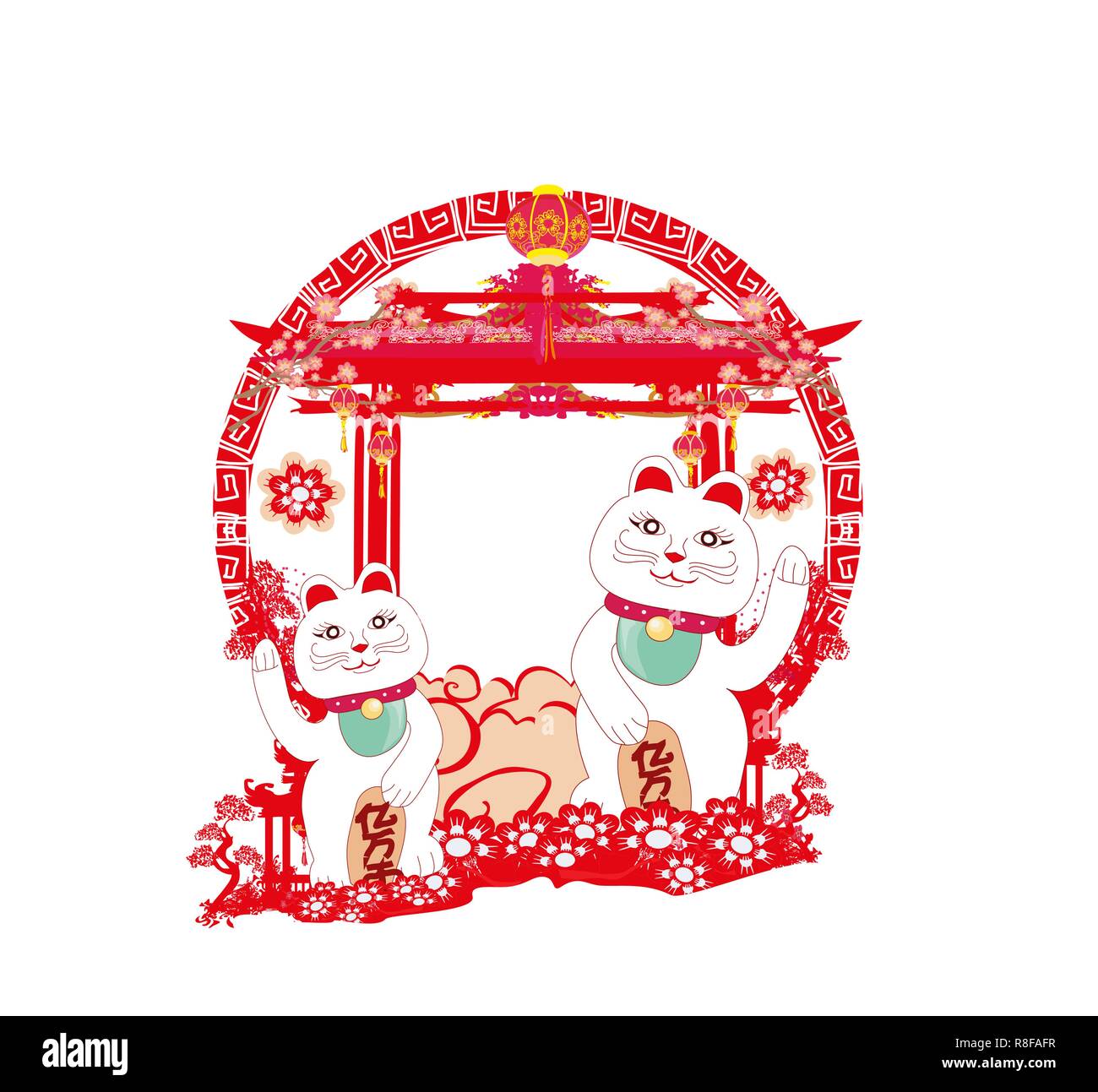 Mid Autumn Festival For Chinese New Year Card With Maneki Neko Cat Wishing Good Luck Stock Vector Image Art Alamy