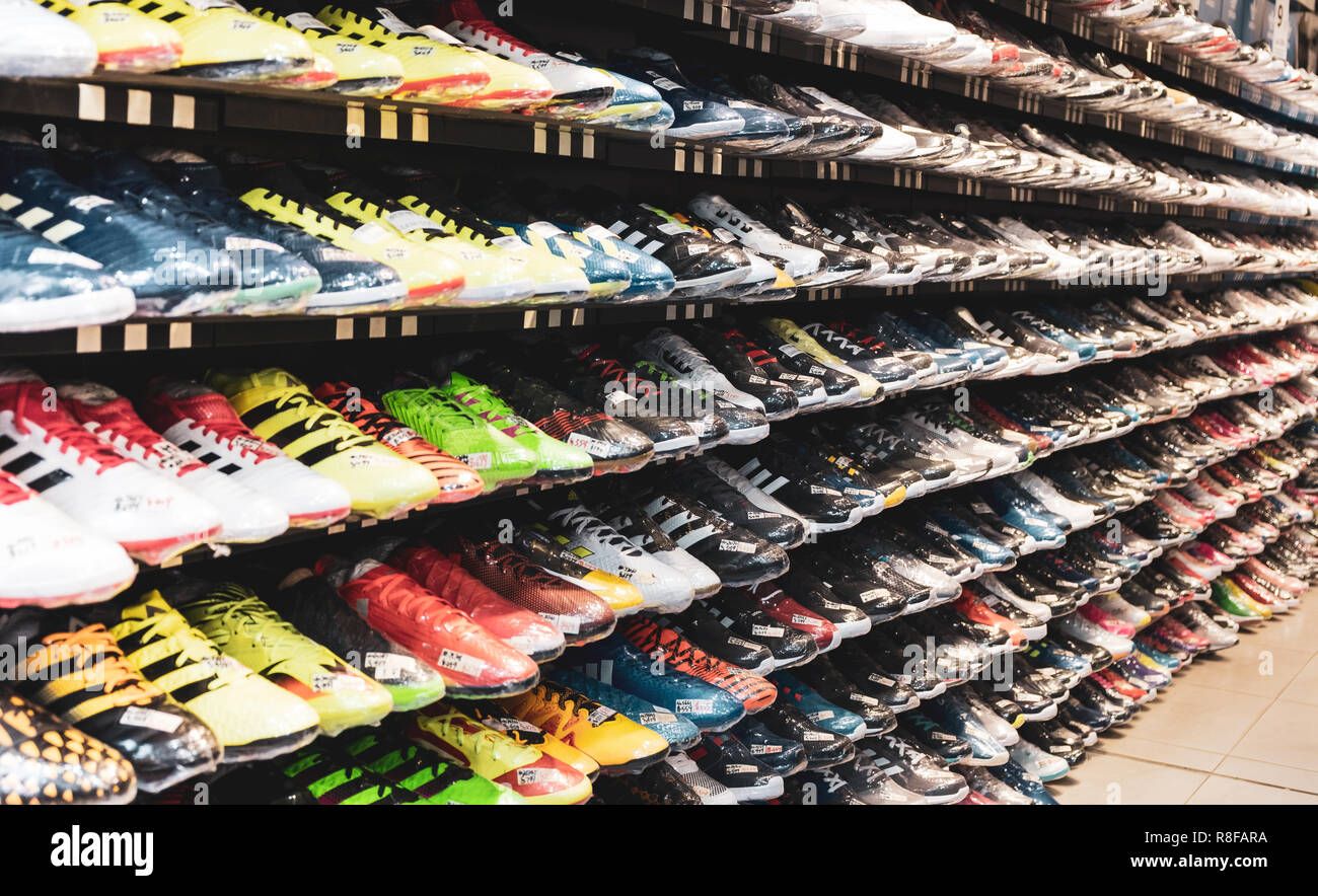Hong Kong, April 7, 2019: Shoes store in Hong Kong Stock Photo