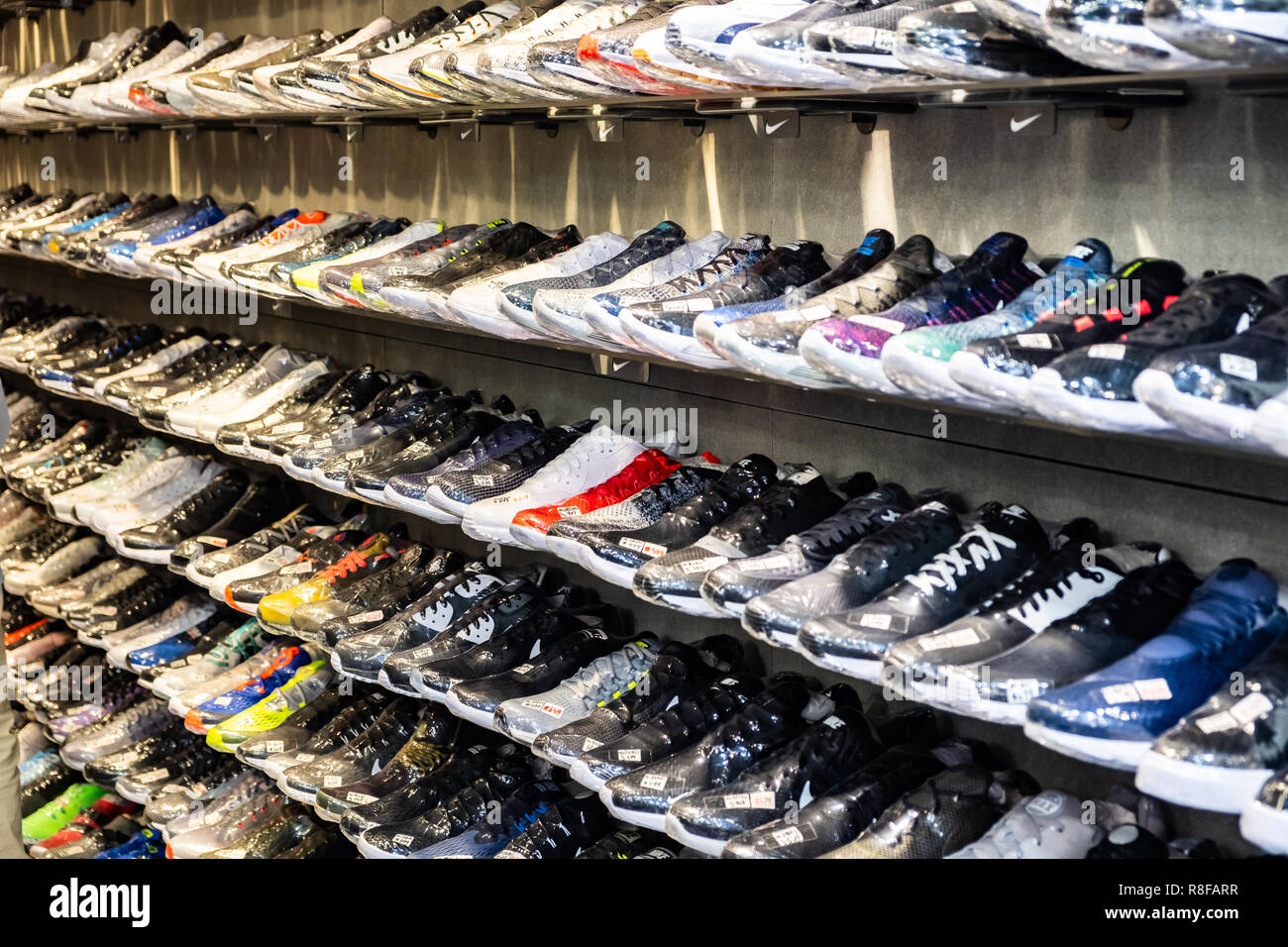 Hong Kong, April 7, 2019: Shoes store in Hong Kong Stock Photo