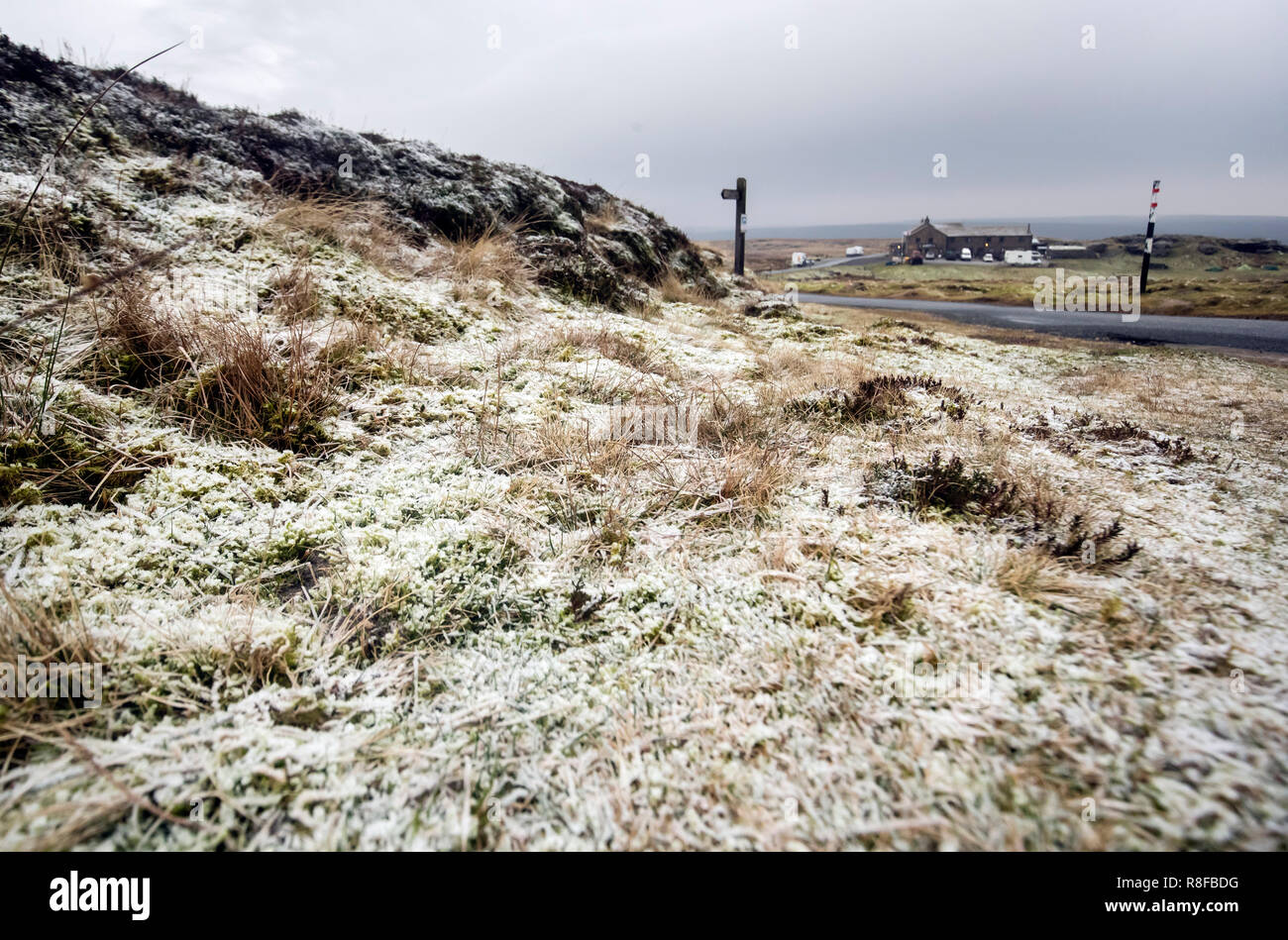 Ground frost near the Tan Hill Inn in the Yorkshire Dales as amber