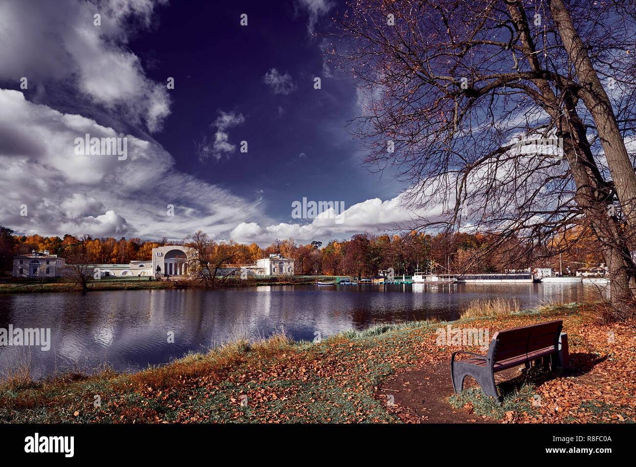 Empty park bench autum hi-res stock photography and images - Alamy