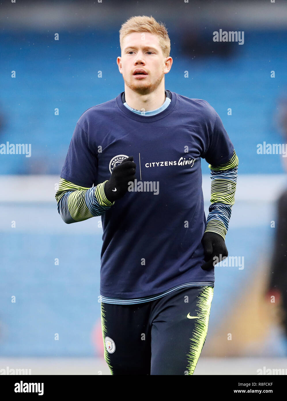 Manchester City S Kevin De Bruyne Warms Up Before The Premier League Match At The Etihad Stadium Manchester Stock Photo Alamy