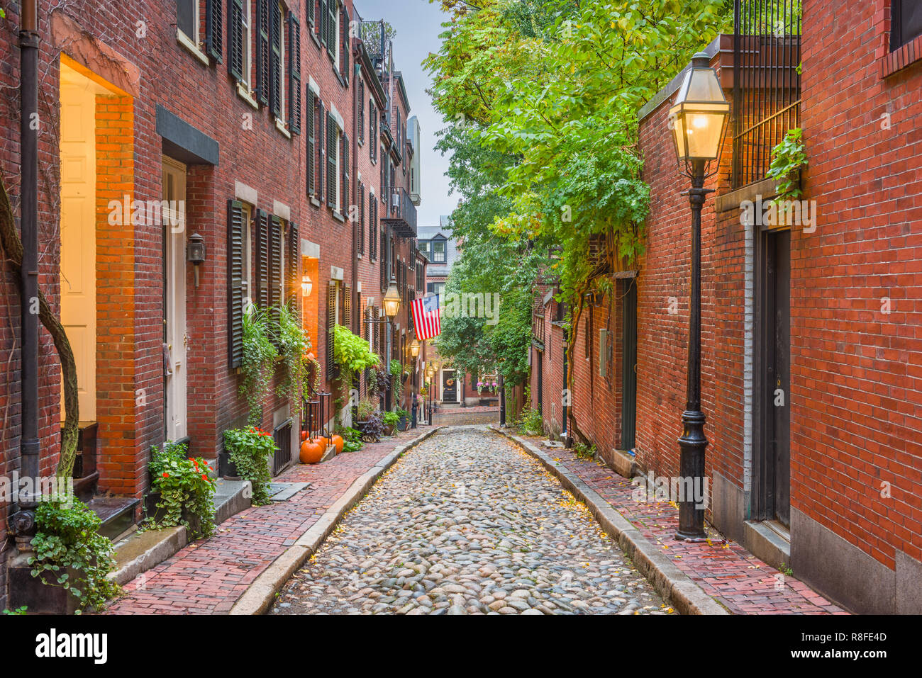 Acorn Street in Boston, Massachusetts, USA. Stock Photo