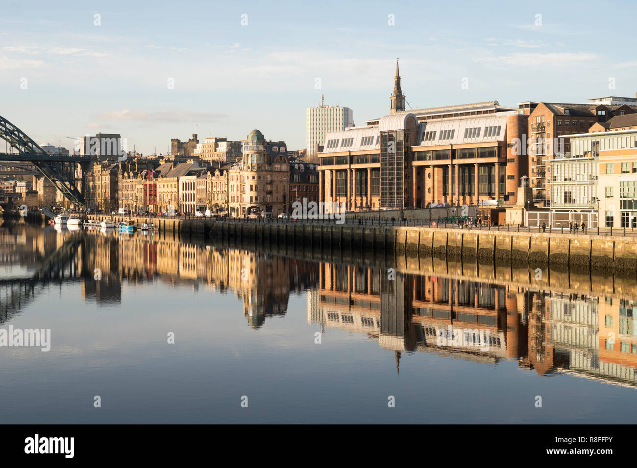 Newcastle Crown court and other quayside buildings reflected in the ...