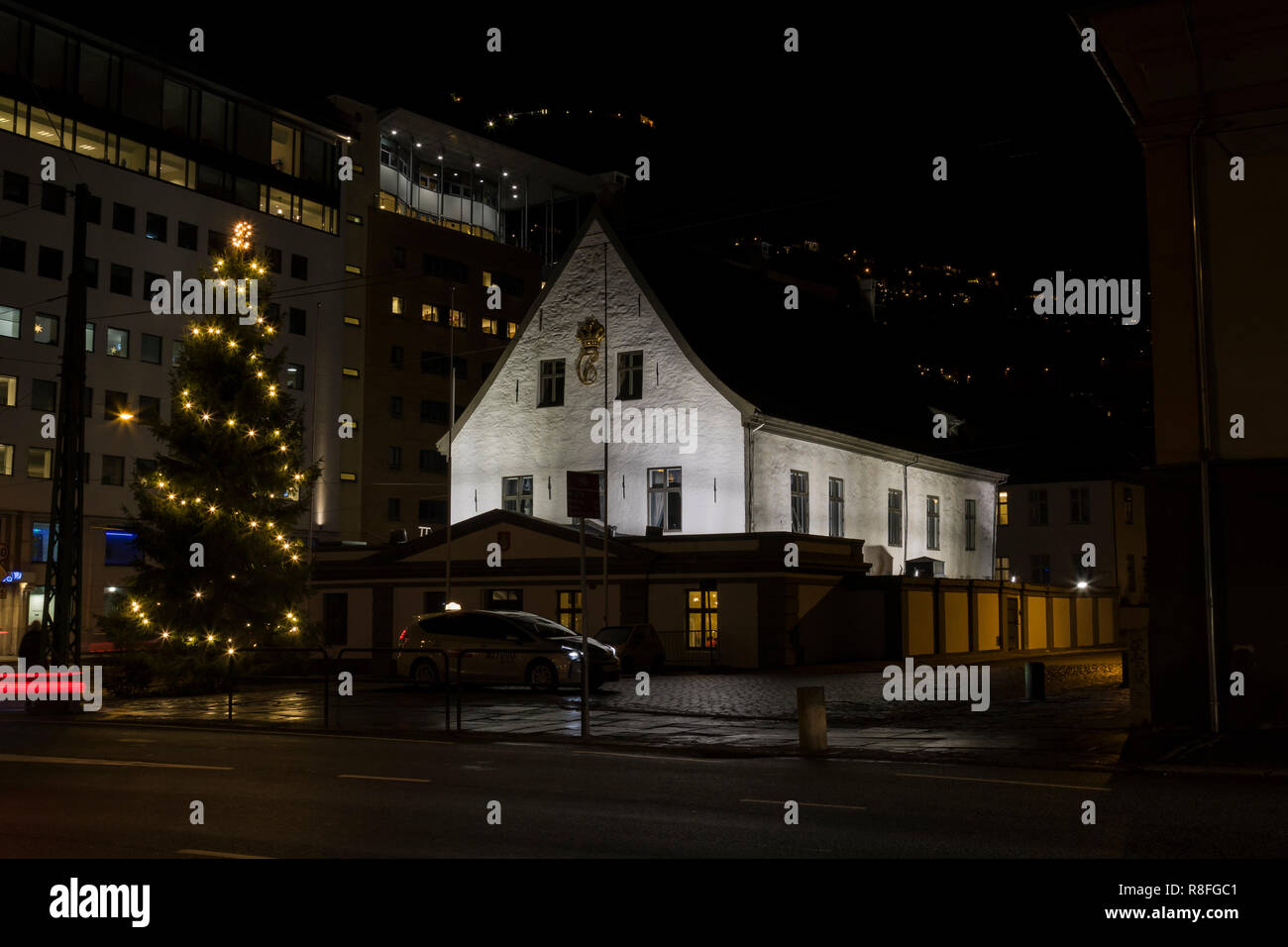 Christmas illuminated tree outside the Old City Hall (Gamle Rådhus) in ...