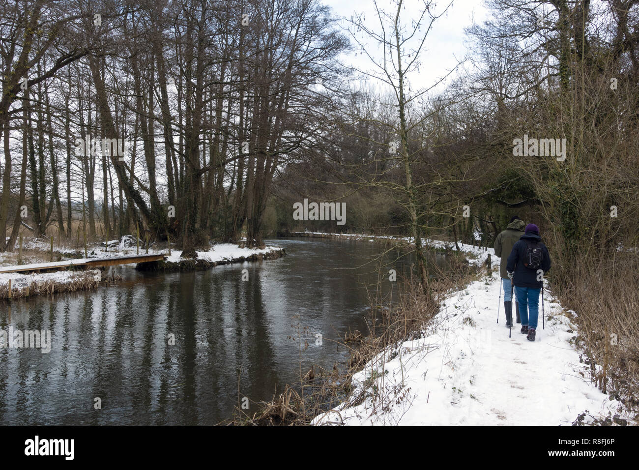 Winter walk on the Itchen Navigation in Hampshire, England, UK Stock Photo