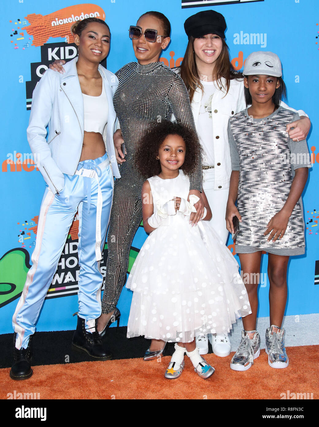 INGLEWOOD, LOS ANGELES, CA, USA - MARCH 24: Phoenix Gulzar, Mel B, Melanie Brown, Angel Murphy Brown, Giselle Belafonte, Madison Brown at Nickelodeon's 2018 Kids' Choice Awards held at The Forum on March 24, 2018 in Inglewood, Los Angeles, California, United States. (Photo by Xavier Collin/Image Press Agency) Stock Photo