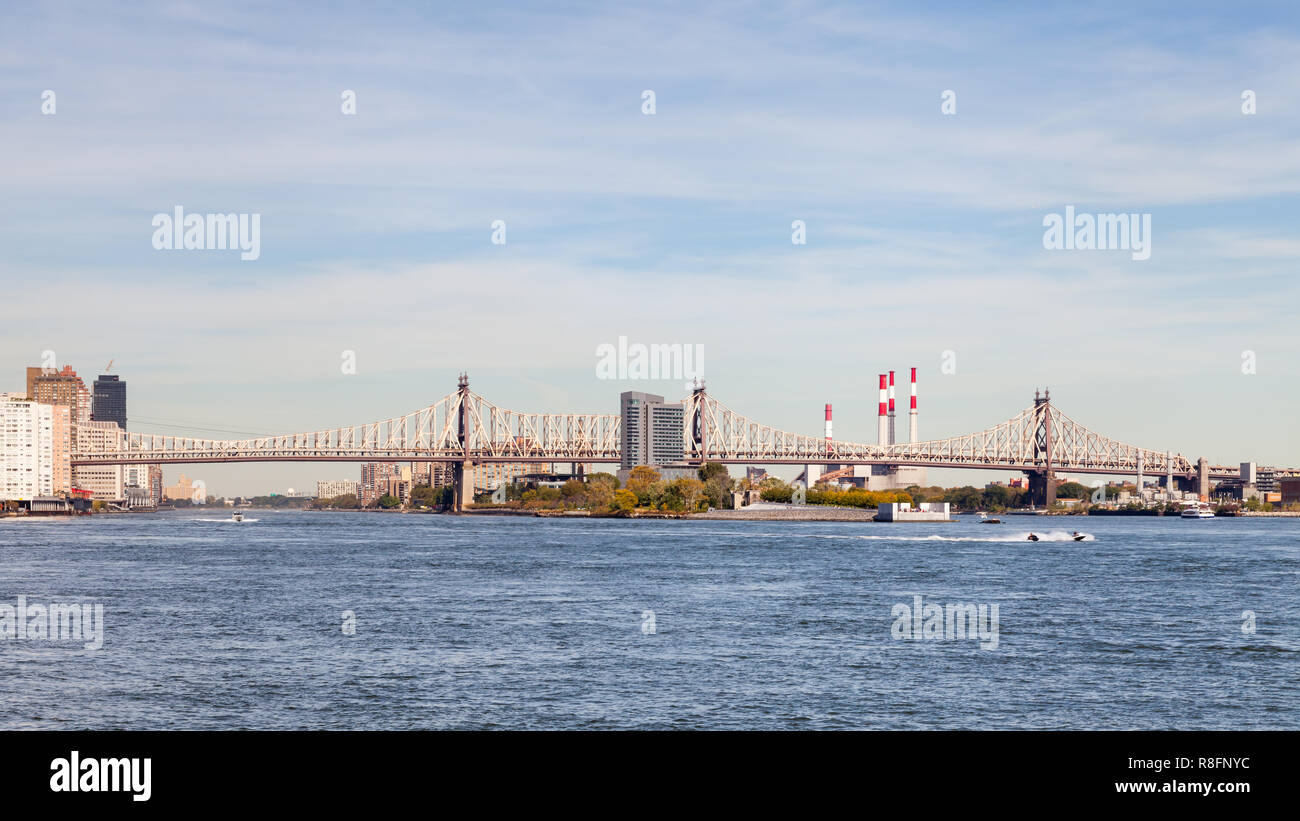 Roosevelt Island on the East River, New York is pictured. Queensboro