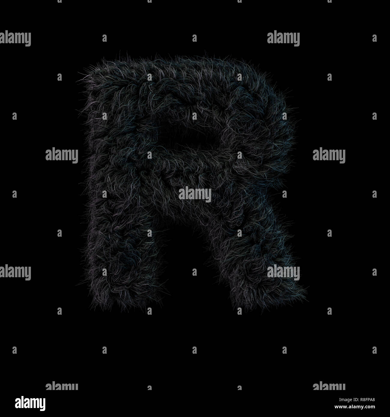 Uppercase fluffy and furry black font. Letter R. 3D rendering Stock ...