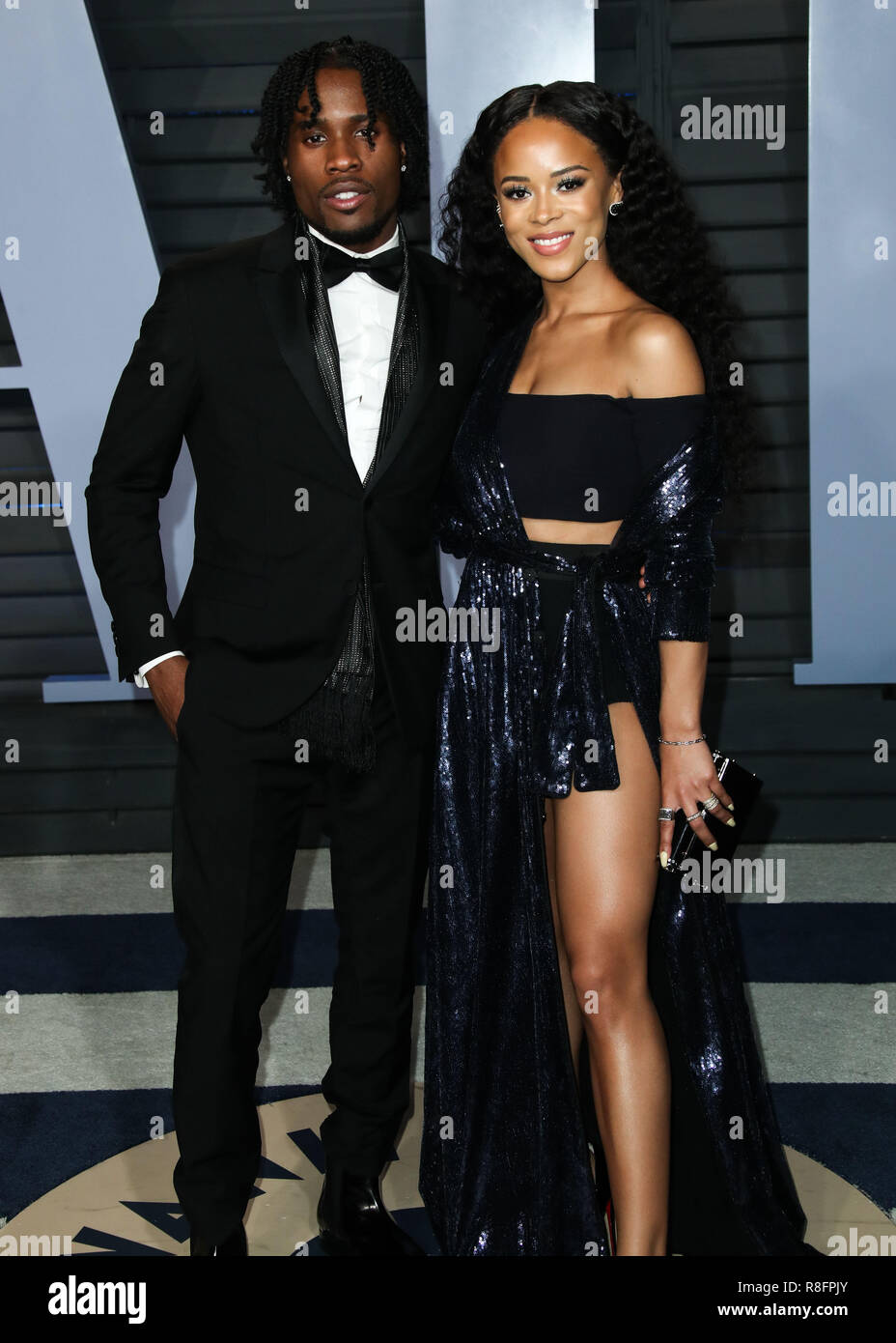 BEVERLY HILLS, LOS ANGELES, CA, USA - MARCH 04: Shameik Moore, Serayah McNeill at the 2018 Vanity Fair Oscar Party held at the Wallis Annenberg Center for the Performing Arts on March 4, 2018 in Beverly Hills, Los Angeles, California, United States. (Photo by Xavier Collin/Image Press Agency) Stock Photo