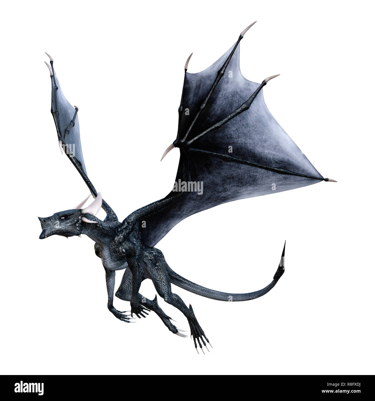 3D rendering of a black fantasy dragon isolated on white background ...