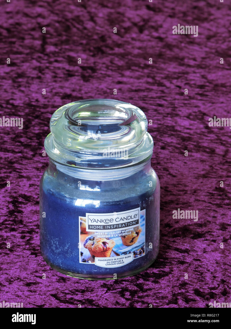 Yankee Candle Home Inspiration Fragranced, Scented or Perfumed Sweet Blueberry Muffins Candle Stock Photo