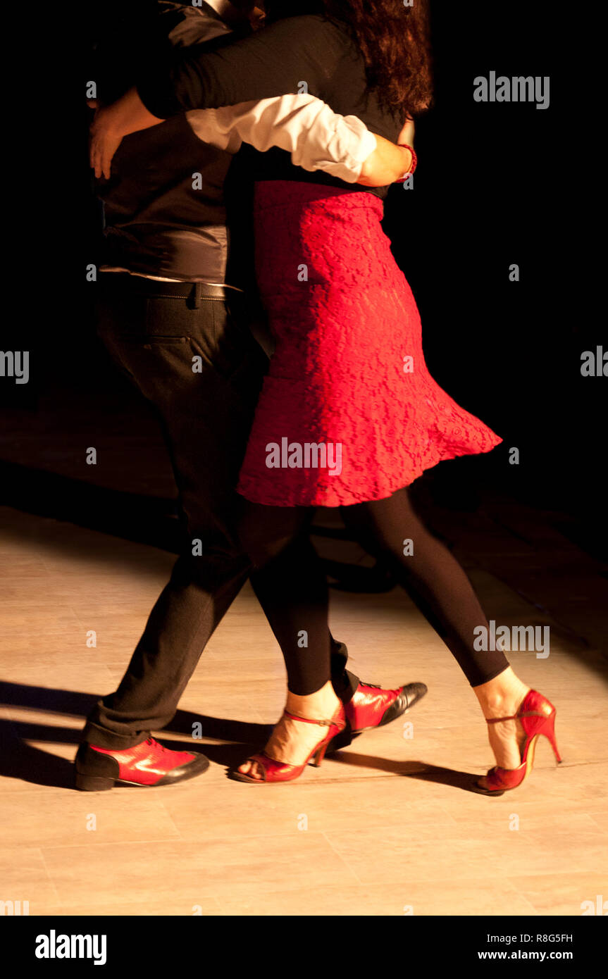Two tango dancers in an exhibition of tango in the street Stock Photo