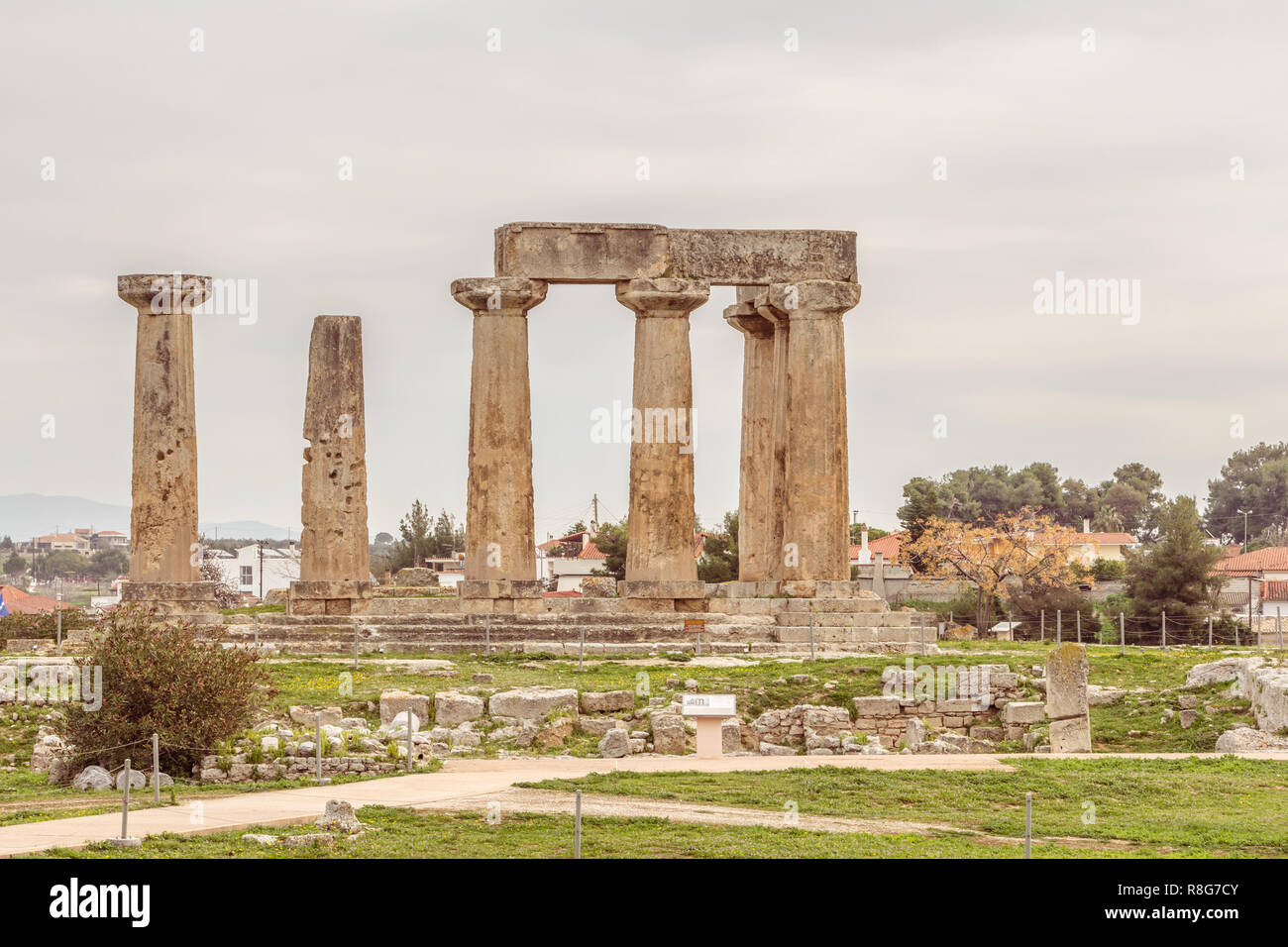 Temple of Apollo in Ancient Corinth, Greece Stock Photo