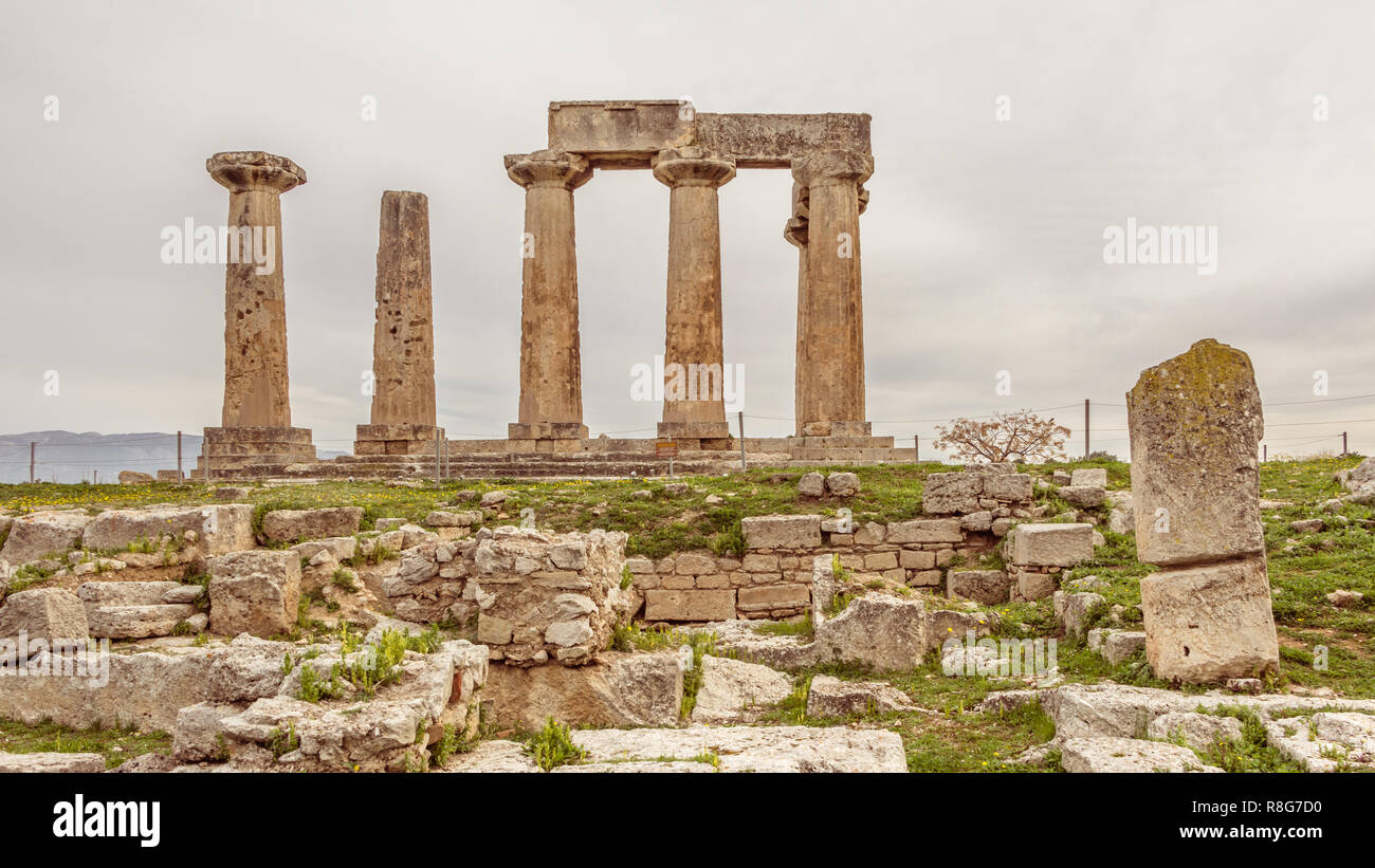 Temple Of Apollo In Ancient Corinth Greece Stock Photo Alamy