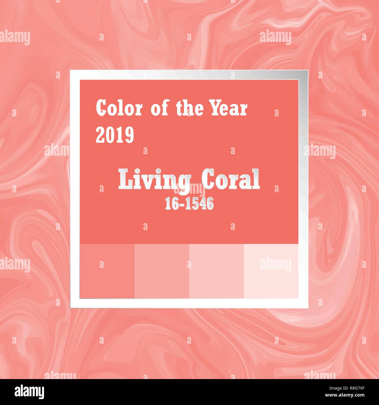 Color of the year 2019. Trend palette. Swatch Living Coral background with marble pattern texture. 16-1546 TCX for Fashion, Textiles, Soft home produc Stock Vector