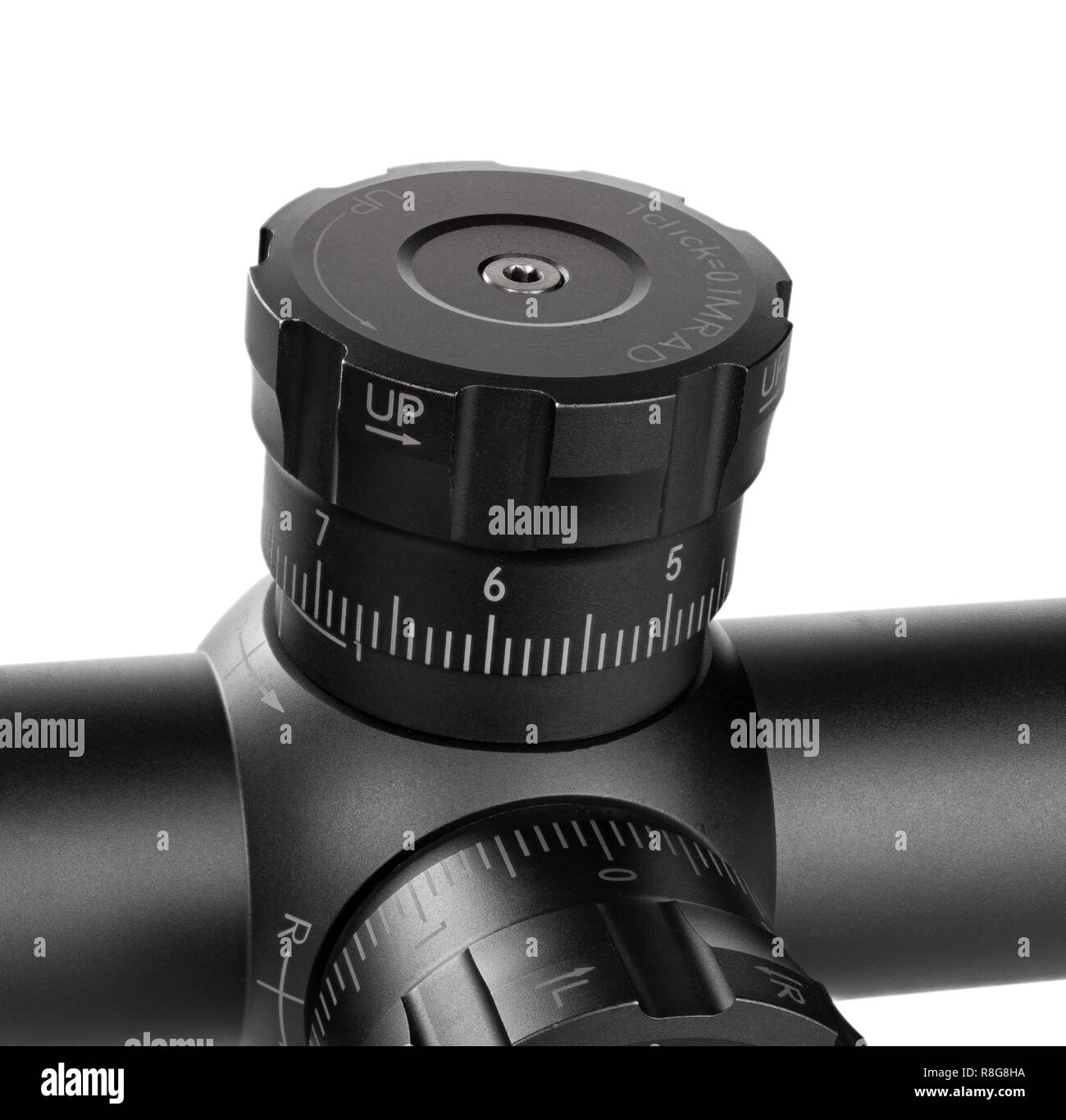 Dial to adjust elevation on a sniper scope isolated on white Stock Photo Alamy