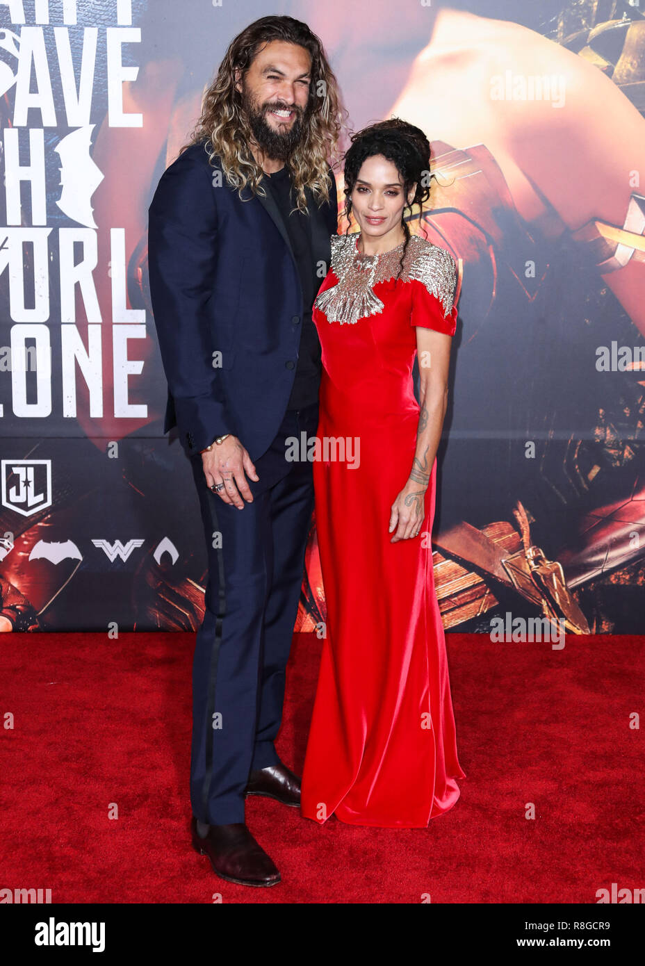 HOLLYWOOD, LOS ANGELES, CA, USA - NOVEMBER 13: Actor Jason Momoa and wife Lisa Bonet arrive at the World Premiere Of Warner Bros. Pictures' 'Justice League' held at the Dolby Theatre on November 13, 2017 in Hollywood, Los Angeles, California, United States. (Photo by Xavier Collin/Image Press Agency) Stock Photo