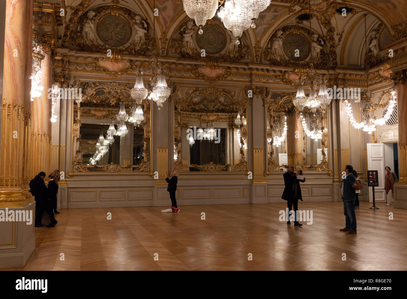 One of the most unexpected areas in the now museum, the ballroom has not changed since it was part of a hotel that was inside the train station. Desig Stock Photo