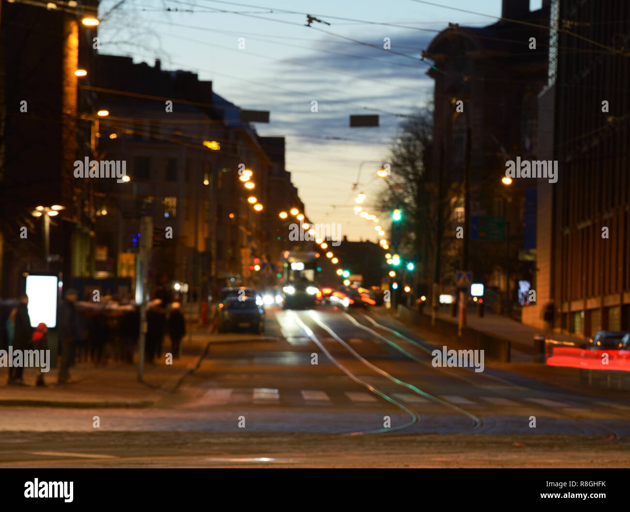 blurred image of night city, street lights and sky Stock Photo