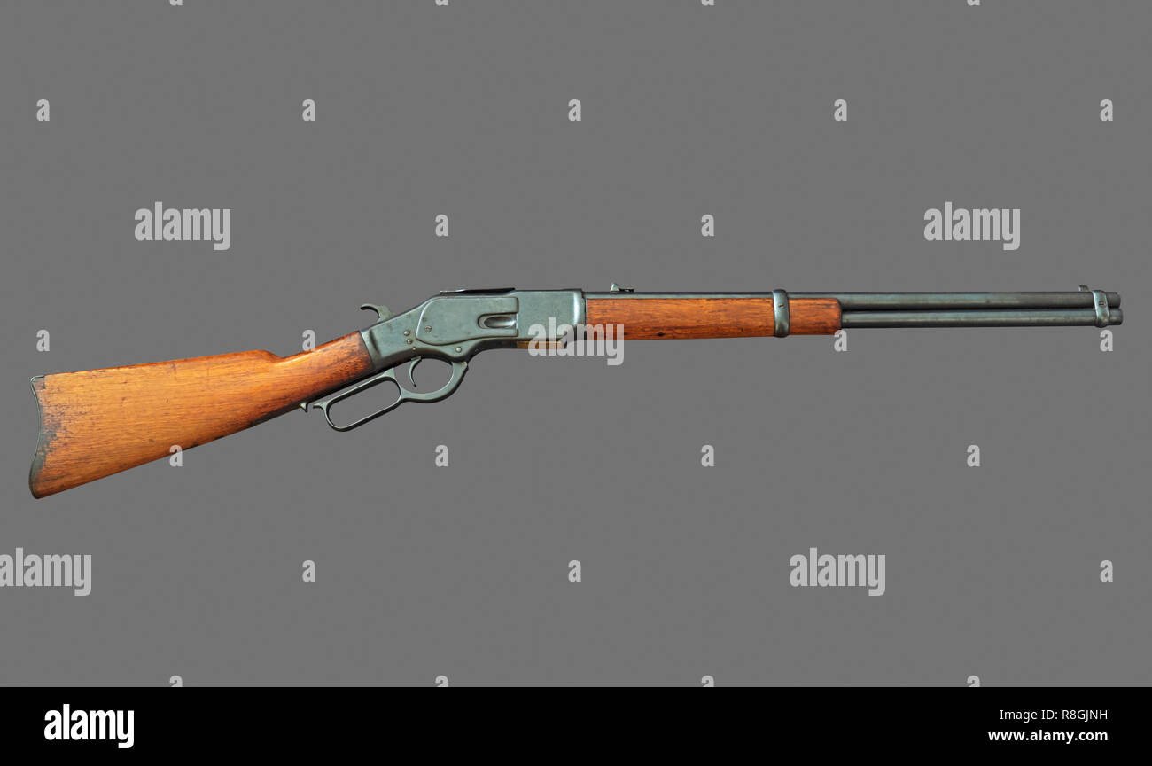 Old Rifle View Closeup Antique Rifle Isolated on Gray Background, Clipping Path Stock ...