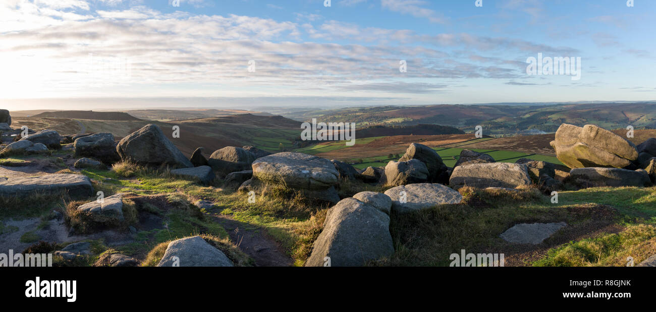 Autumn morning on Stanage Edge in the Peak District national park, England. Stock Photo