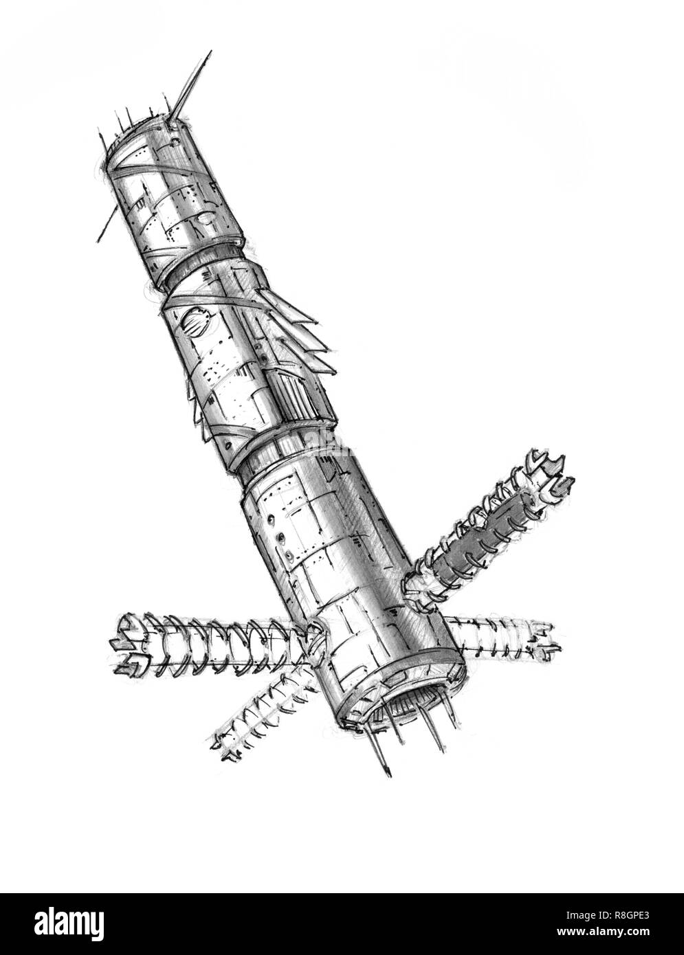 Ink Concept Art Drawing Of Futuristic Spacestation Or Space Station Stock Photo Alamy