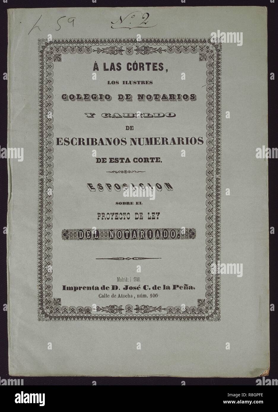 EXPOSICION SOBRE EL PROYECTO DE LEY DEL NOTARIADO - MADRID 1848. Location: CONGRESO DE LOS DIPUTADOS-BIBLIOTECA. MADRID. SPAIN. Stock Photo