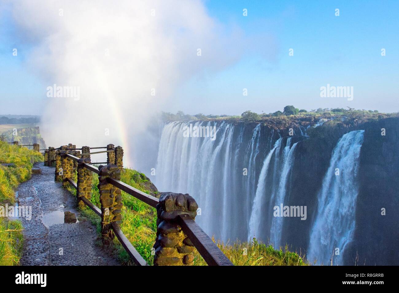 View of Victoria Falls  at Zambia side, one of most iconic African natural landmarks Stock Photo