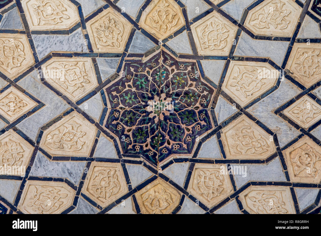Detail, ornamentation, courtyard of Bibi-Khanym Mosque, Samarkand, Uzbekistan Stock Photo