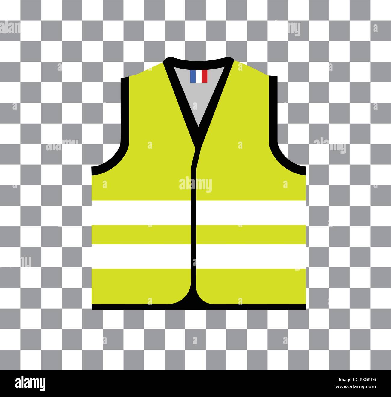 Yellow vest, as a symbol of protests in France against rising fuel prices. Yellow jacket revolution. Vector illustration on checkered background Stock Vector