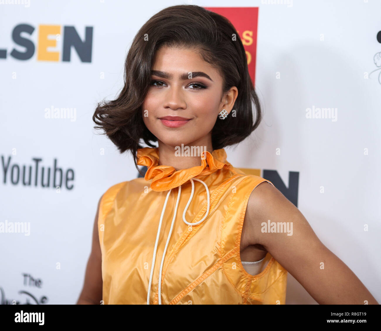 BEVERLY HILLS, LOS ANGELES, CA, USA - OCTOBER 20: Actress Zendaya wearing Calvin Klein with a Bulgari ring arrives at the 2017 GLSEN Respect Awards held at the Beverly Wilshire Four Seasons Hotel on October 20, 2017 in Beverly Hills, Los Angeles, California, United States. (Photo by Xavier Collin/Image Press Agency) Stock Photo