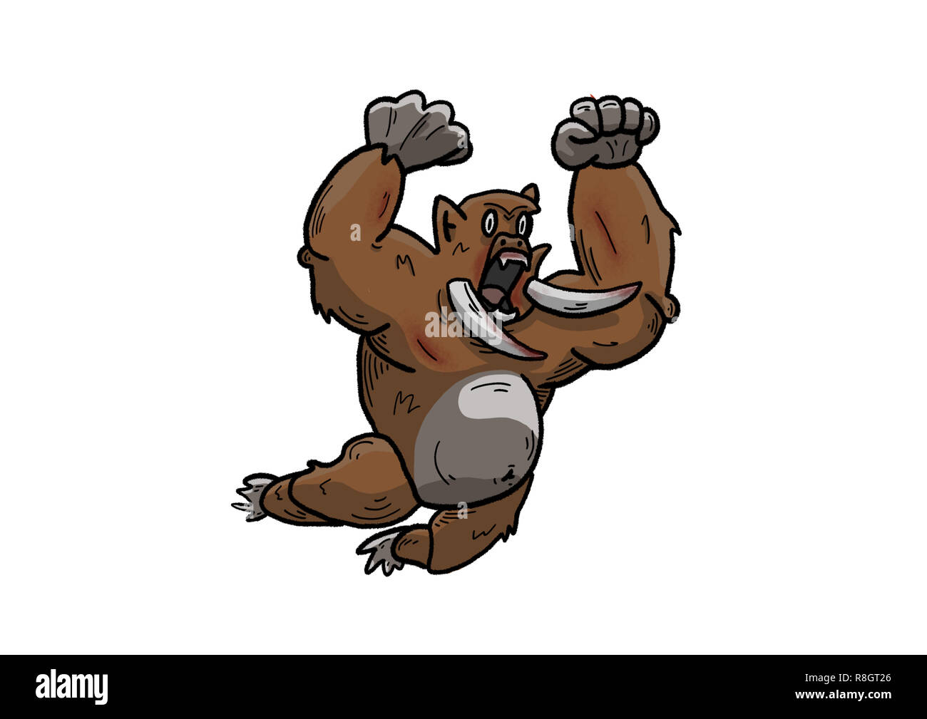 A savage mix of a Gorilla and a Mammoth to make this deadly monster. Concept art in a kids cartoon comic book style. Stock Photo