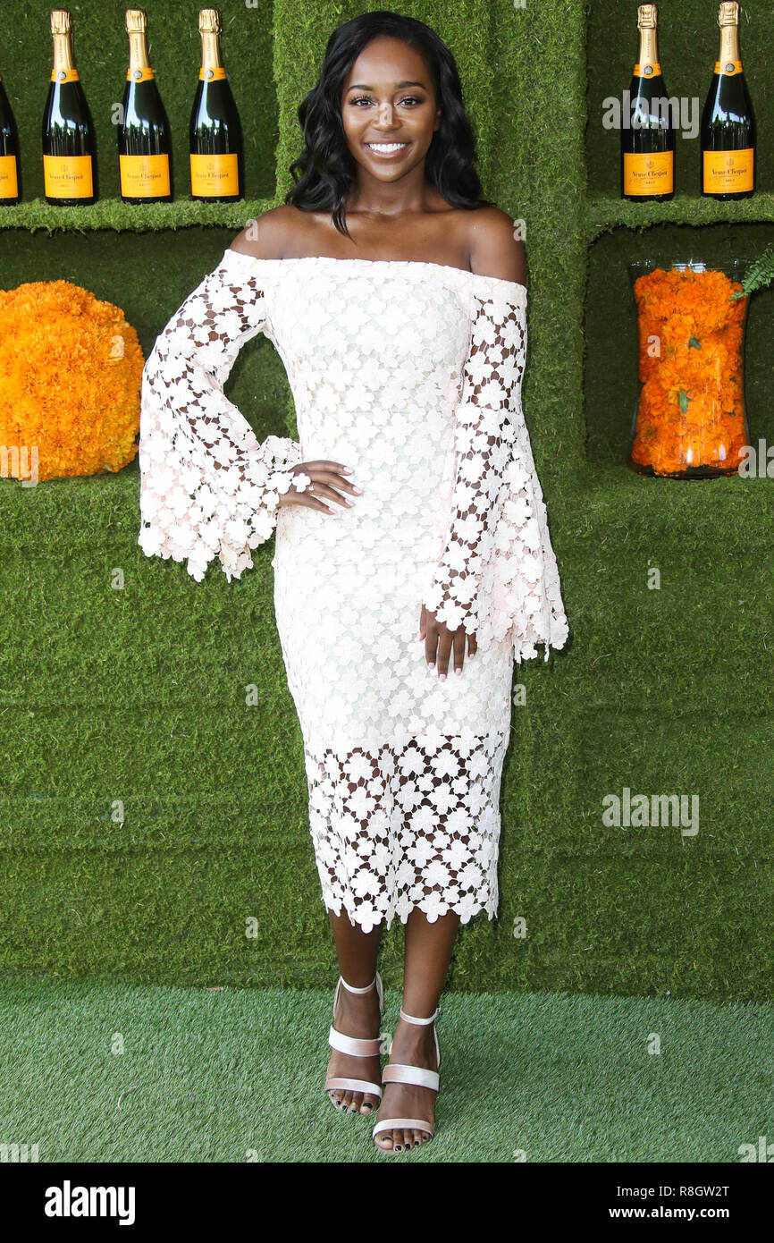 PACIFIC PALISADES, LOS ANGELES, CA, USA - OCTOBER 14: Actress Aja Naomi King wearing Vince Camuto heels arrives at the 8th Annual Veuve Clicquot Polo Classic Los Angeles held at Will Rogers State Historic Park on October 14, 2017 in Pacific Palisades, Los Angeles, California, United States. (Photo by Xavier Collin/Image Press Agency) Stock Photo
