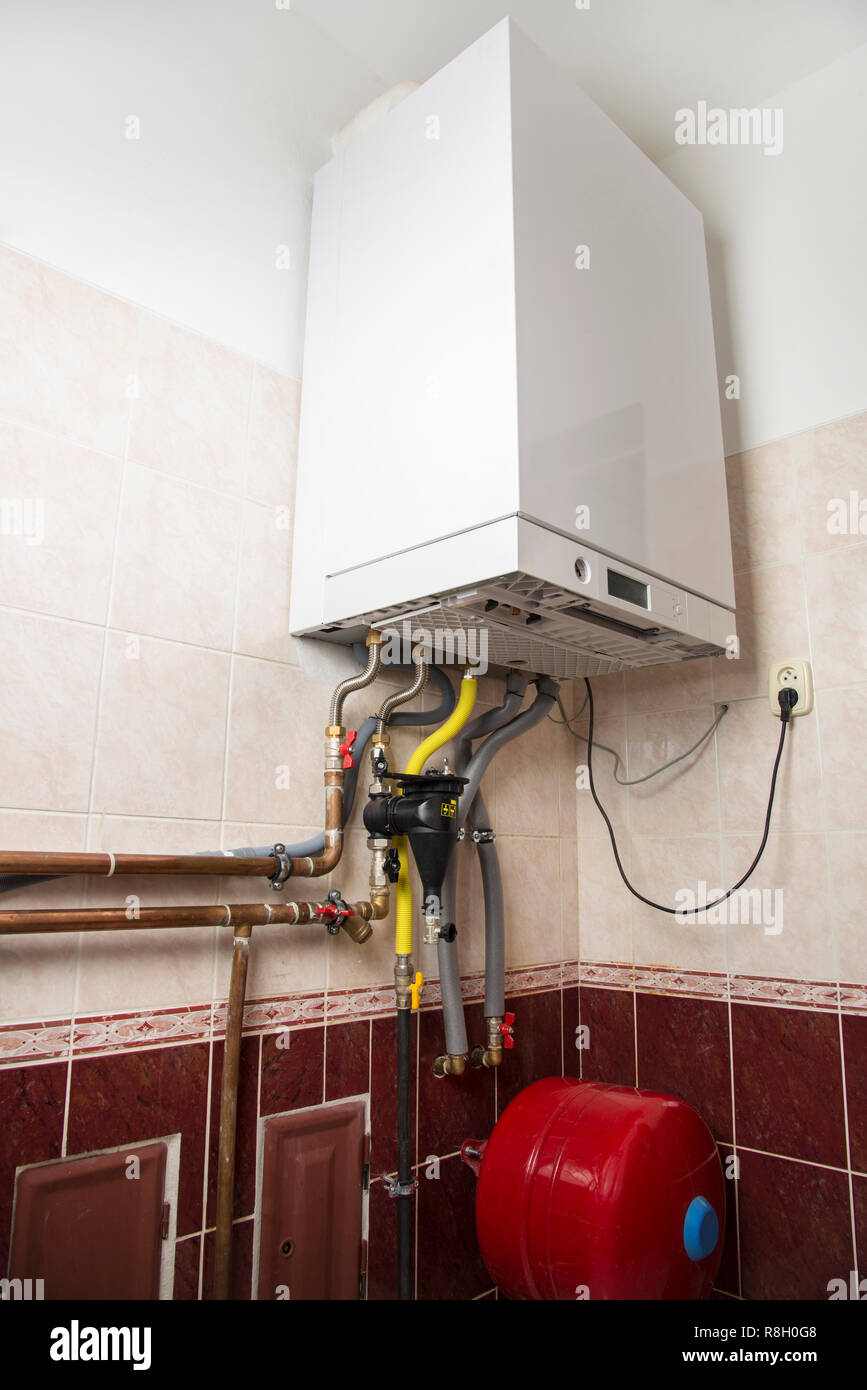 New gas condens boiler for heating and hot water Stock Photo Alamy