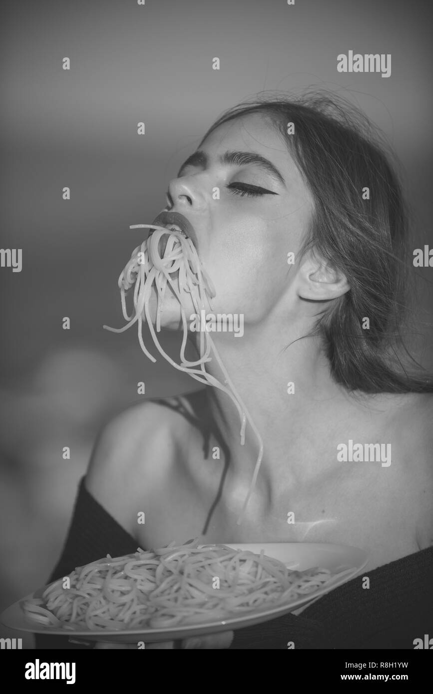 Eating pasta fat woman Black and White Stock Photos & Images Alamy