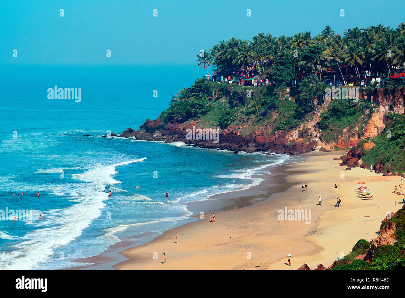 Varkala, Kerala, India – November 30, 2017: View of Varkala beach from cliff. Varkala beach – one of finest India beaches. Stock Photo