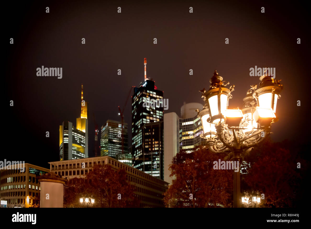 Frankfurt am Main at night, Hessen, Germany Stock Photo