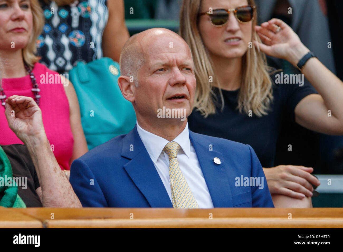 Politician William Hague watches during the Wimbledon Championships 2018 Stock Photo
