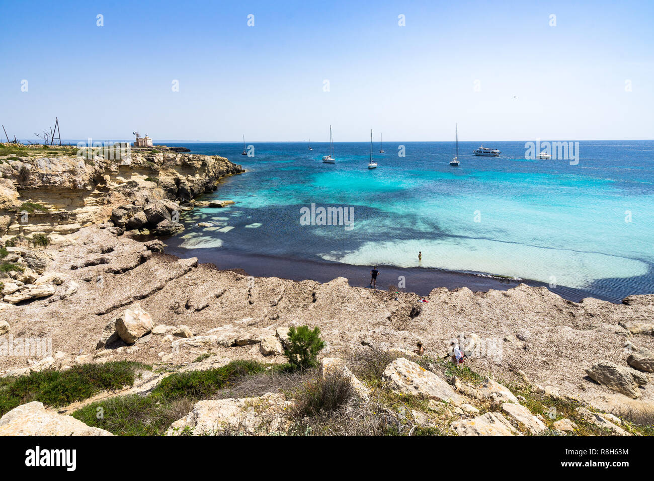 Cala Azzurra, one of the most popular beaches of Favignana, Aegadian