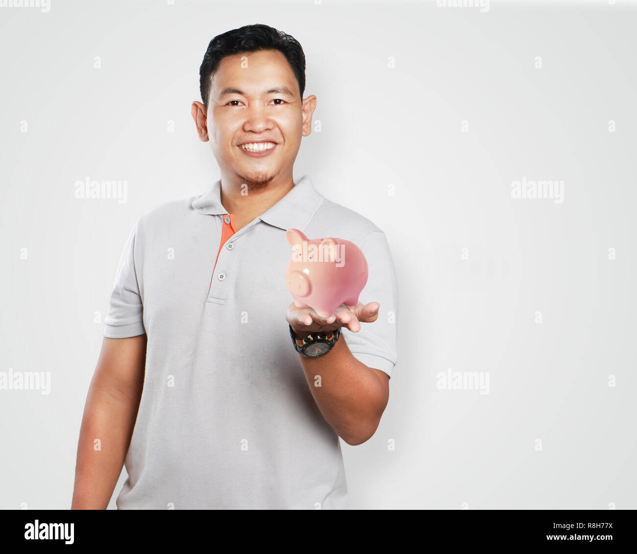 Photo image portrait of a cute handsome young Asian man smiling and ...