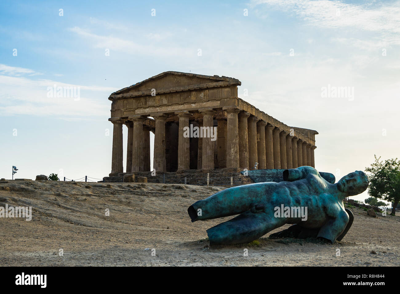 Icarus bronze statue near the Temple of Concordia at Valle dei Templi (Valley of the Temples), Agrigento, Sicily, Italy Stock Photo