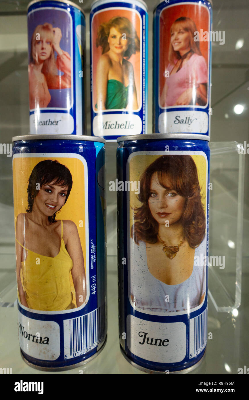 Old Tennent's Lager cans featuring Lager girls at new visitors centre