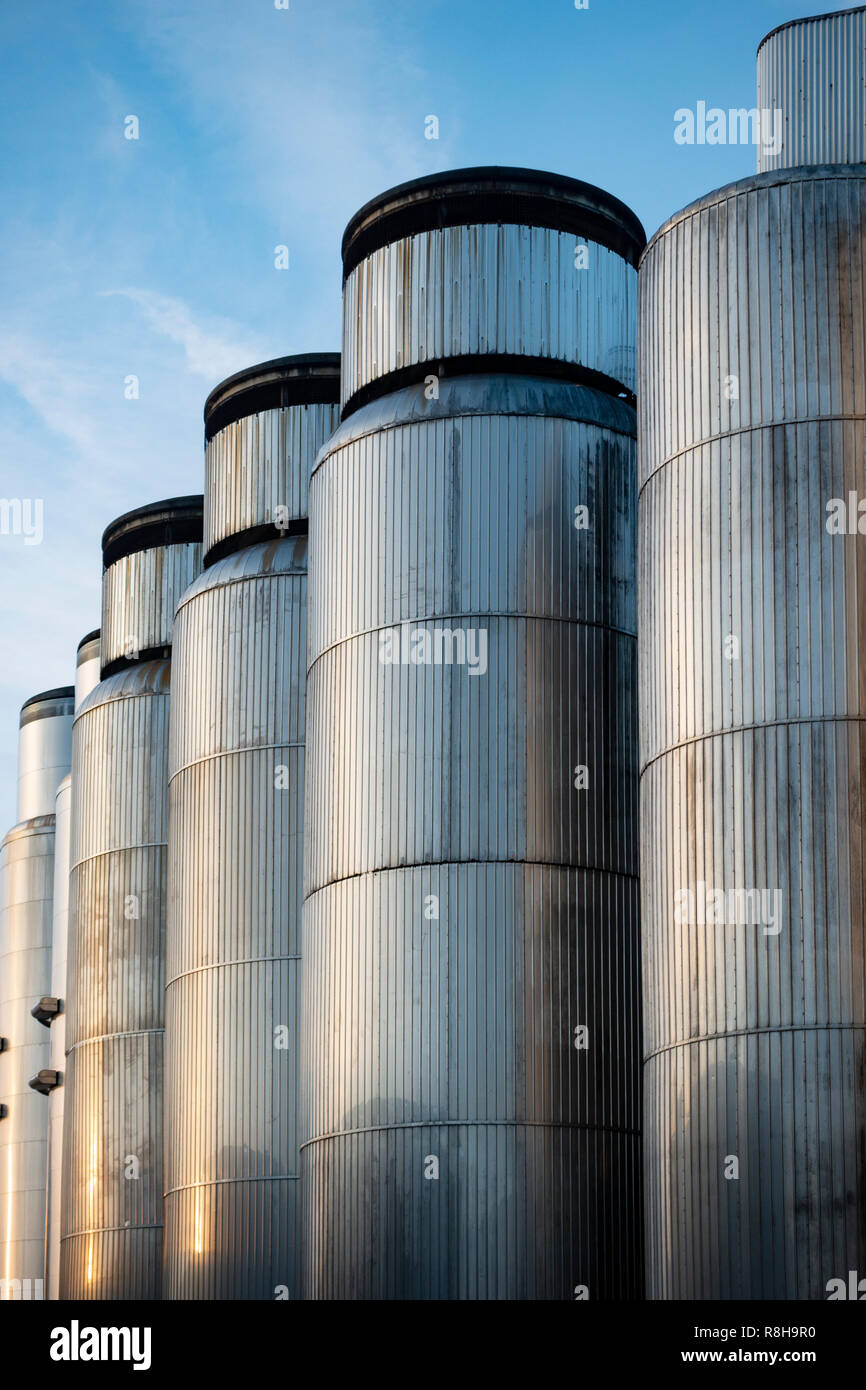 Large storage and fermentation tanks at Tennent Caledonian Breweries  Wellpark Brewery in Glasgow, Scotland, UK Stock Photo