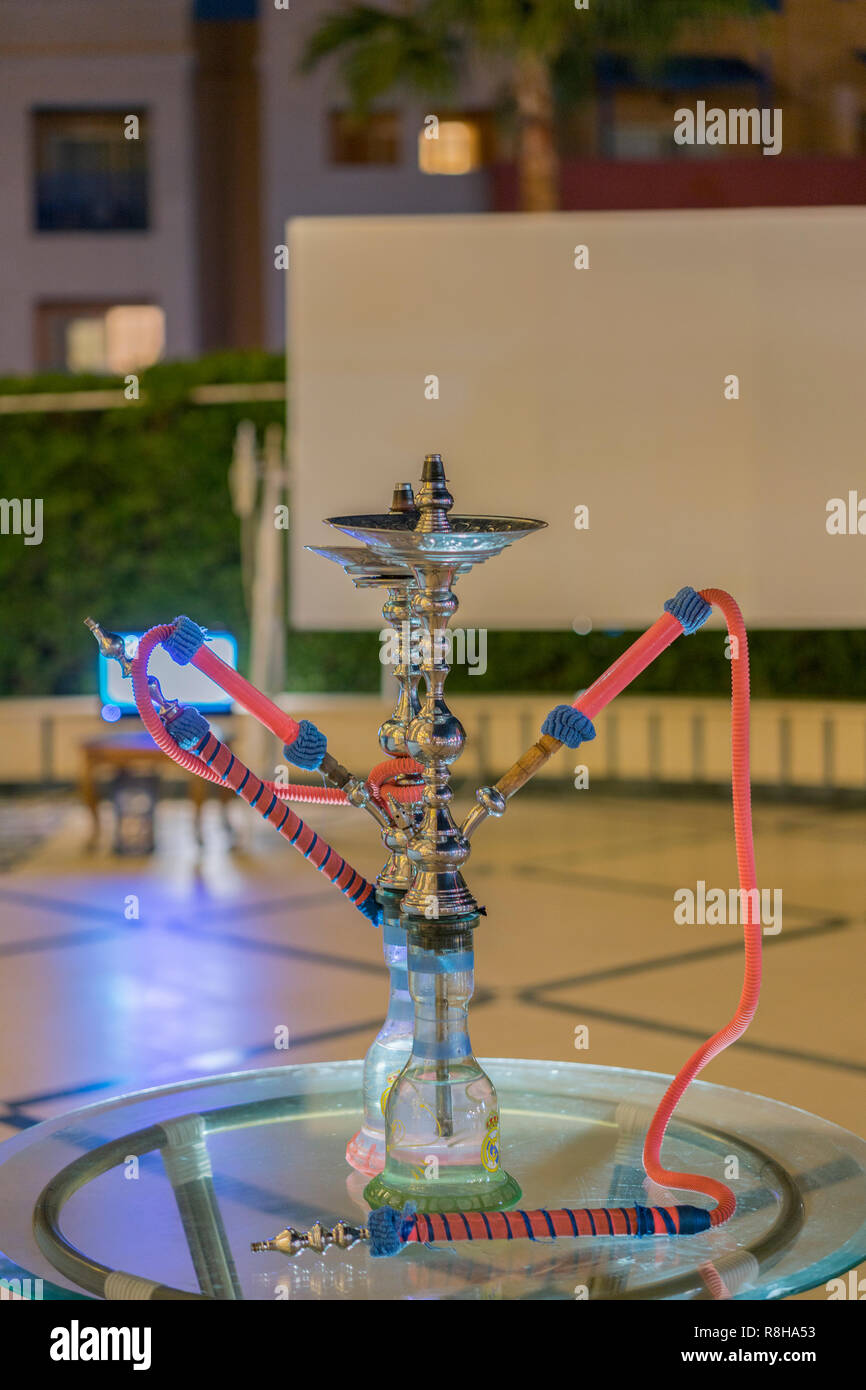 hookah in the restaurant, hookah elements on the background of a blurry